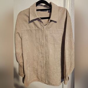 Relativity Tan Faux Suede Button-Up Blouse